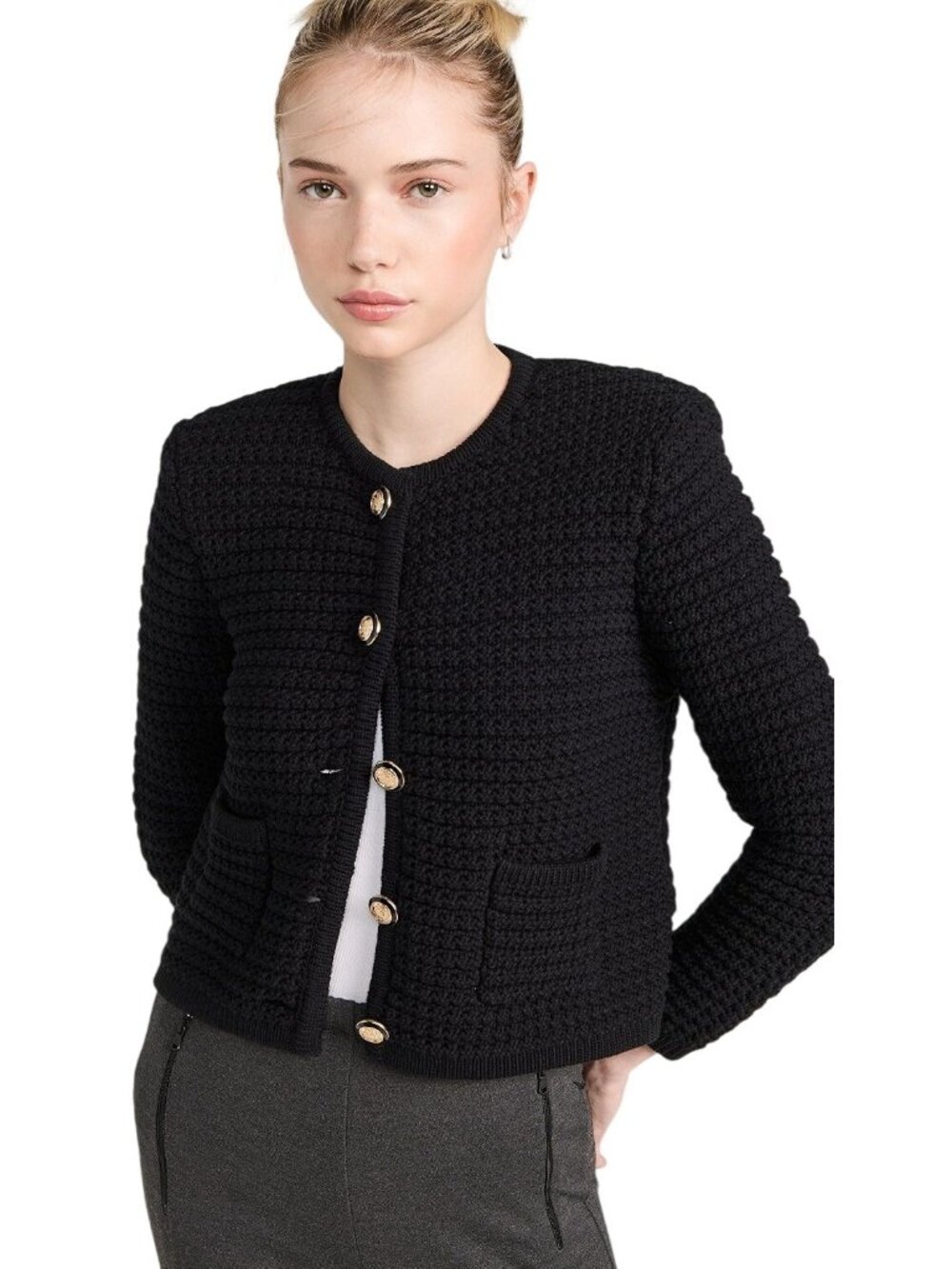 ba&sh Gilet Gaspard Cardigan in Black Small Womens Knit Sweater Jacket
